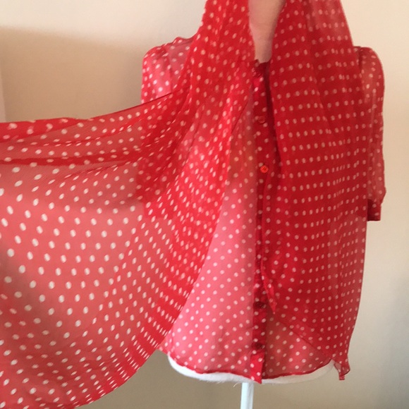 Valentino Red and white polkadot blouse scarf- button up with beautiful … - Picture 2 of 10